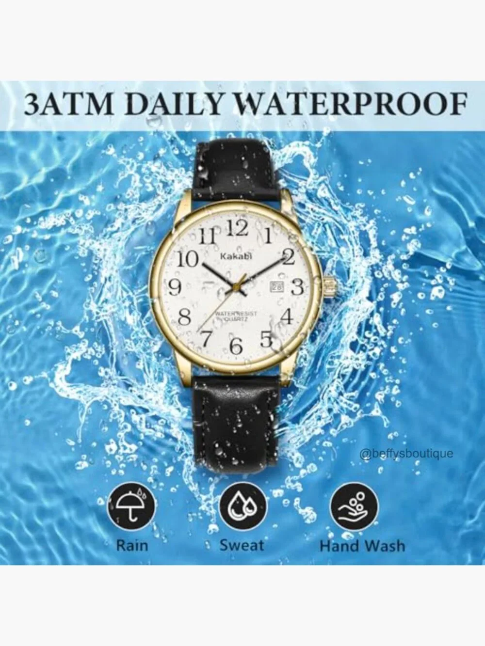 Unisex Analog Quartz Wristwatch with Date and Leather Band, Easy Reader Casual